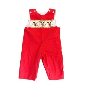 Red Kids Smocked Longall Overalls